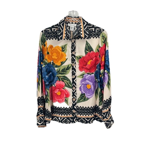 Rachel Zoe Mixed Print Patchwork Button Down Shirt Sz Medium Boho Artsy - Picture 1 of 7